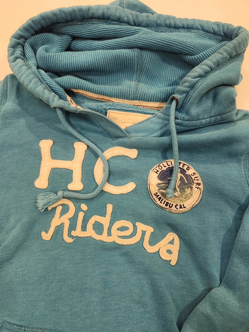 Y2K Hollister Womens Blue Hoodie Large HCO Riders Logo Surf Graphic Turquoise